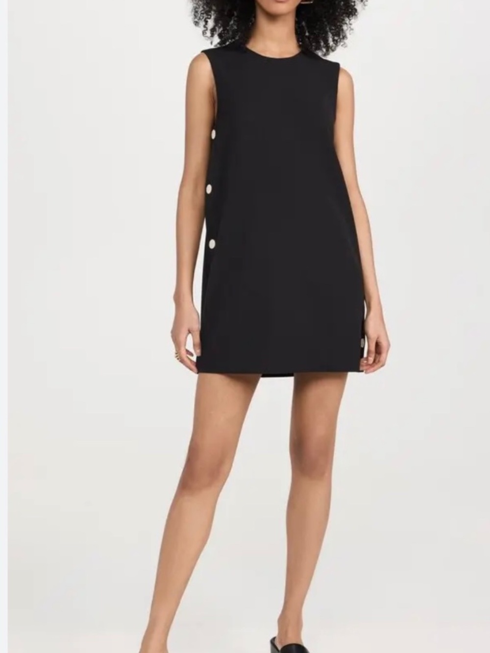 Alexis Libra Black Sleeveless Shift Dress White Buttons Size M